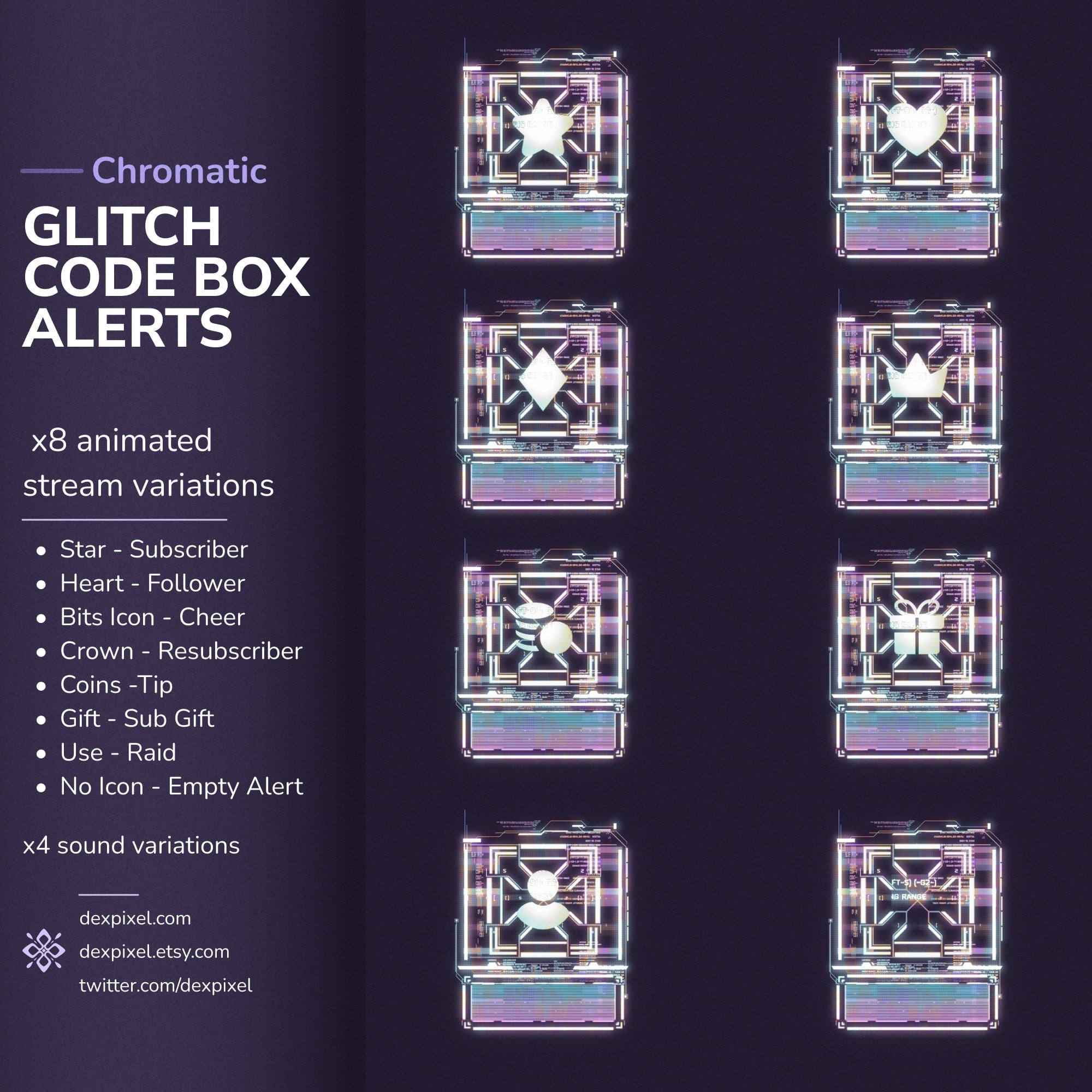 Animated stream alert variations.