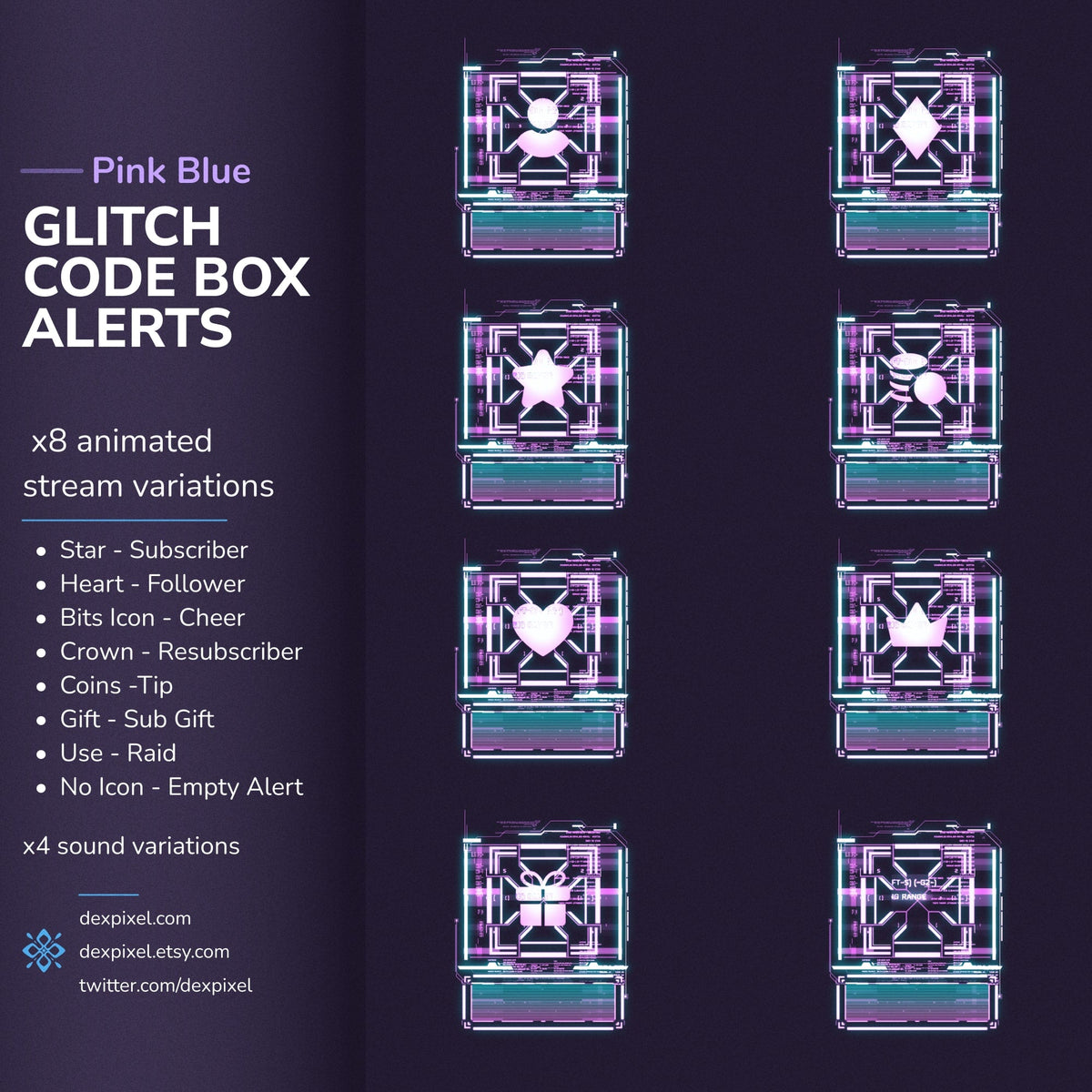 Glitch Cyberpunk Box Alerts | OBS Twitch VTuber | Dexpixel