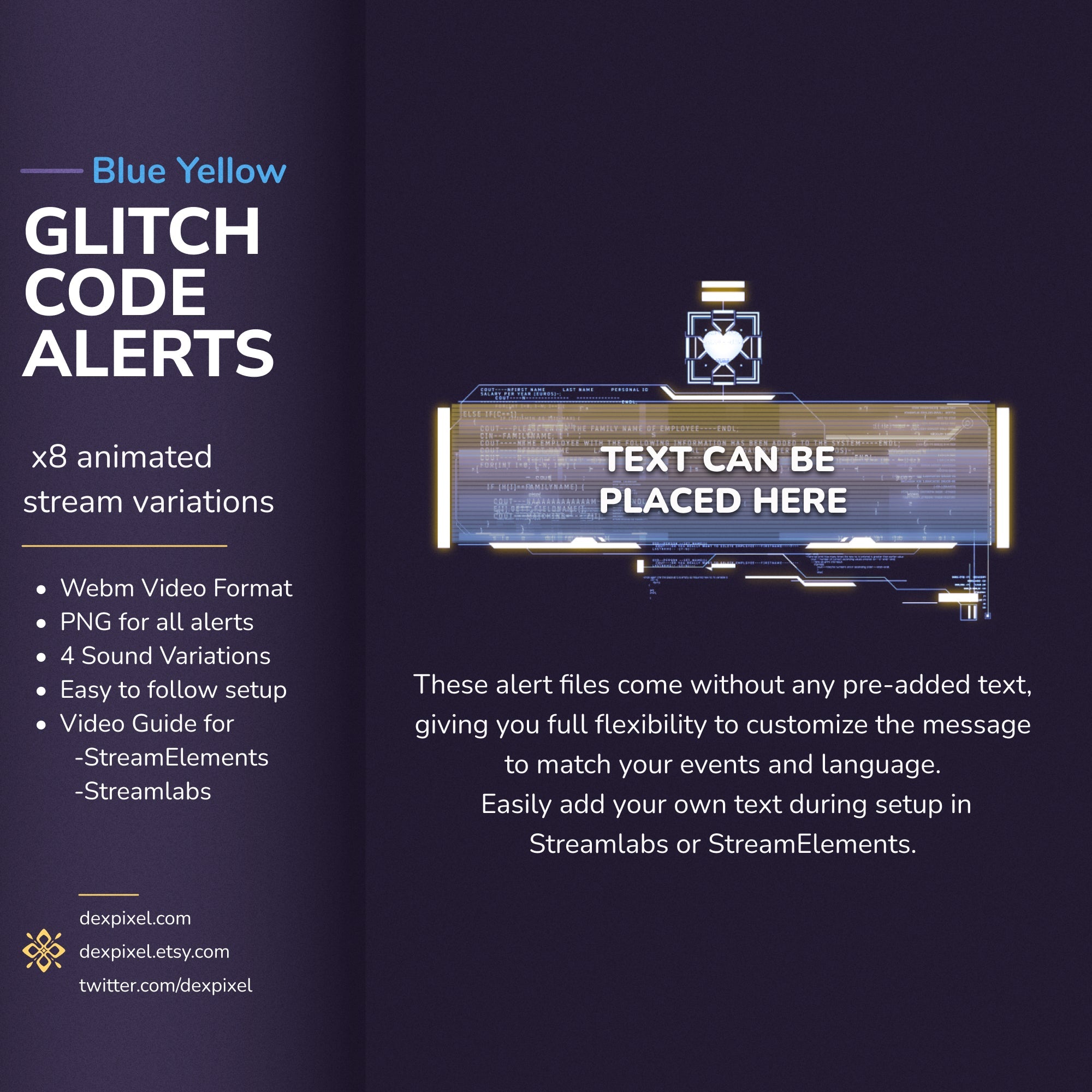 Animated glitch code alerts for streaming.