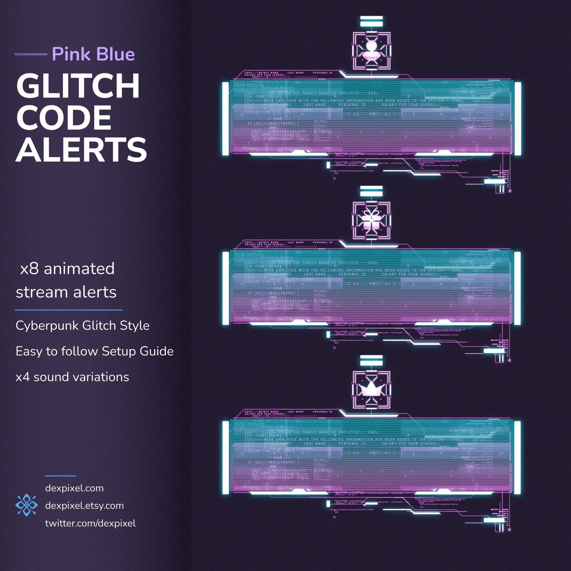 Cyberpunk-themed animated stream alerts.
