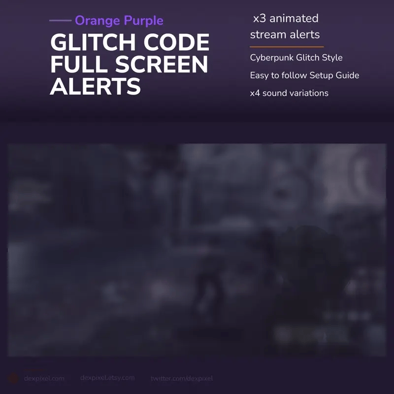 Animated stream alerts with cyberpunk glitch style.