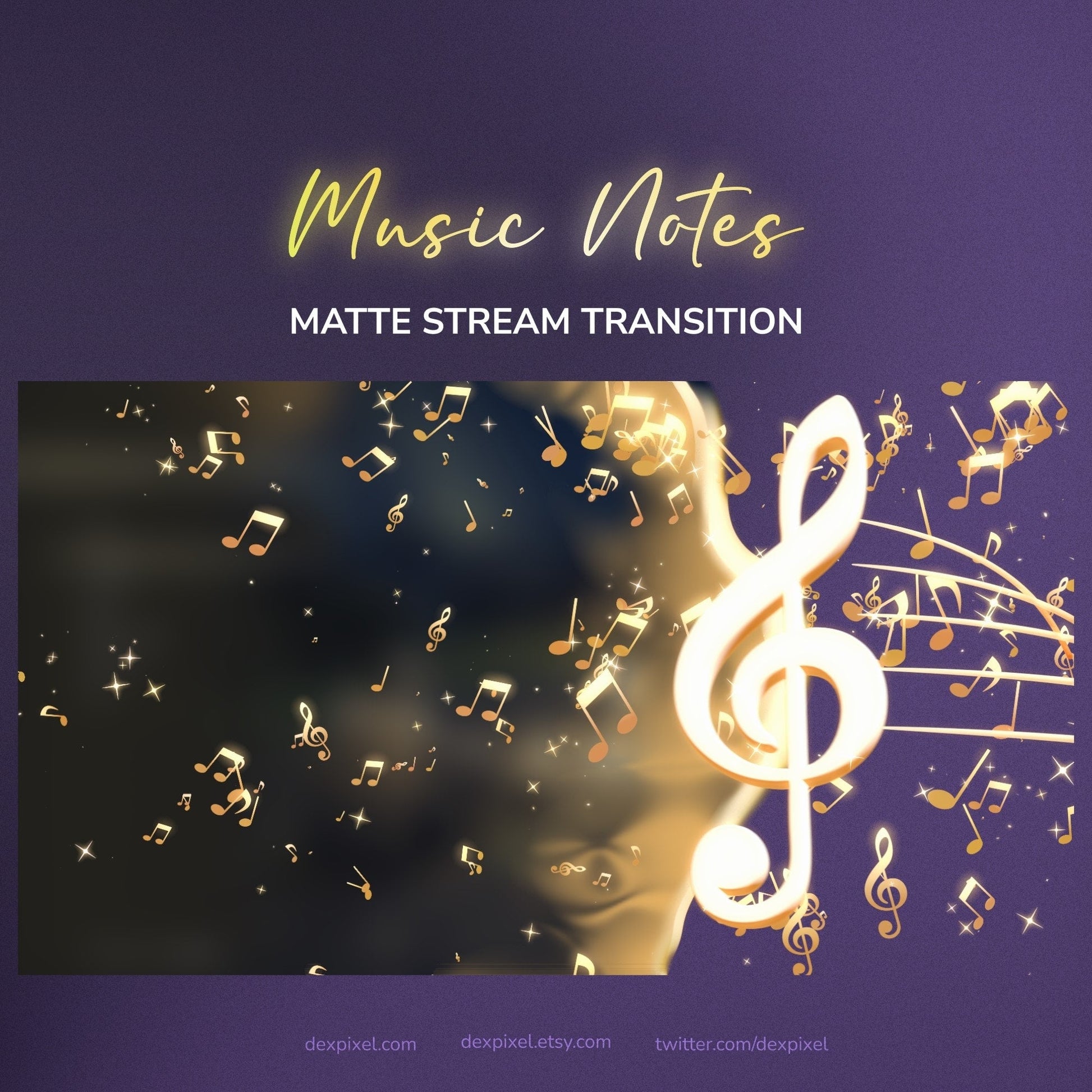 Golden treble clef symbol with sparkling musical notes floating around it.