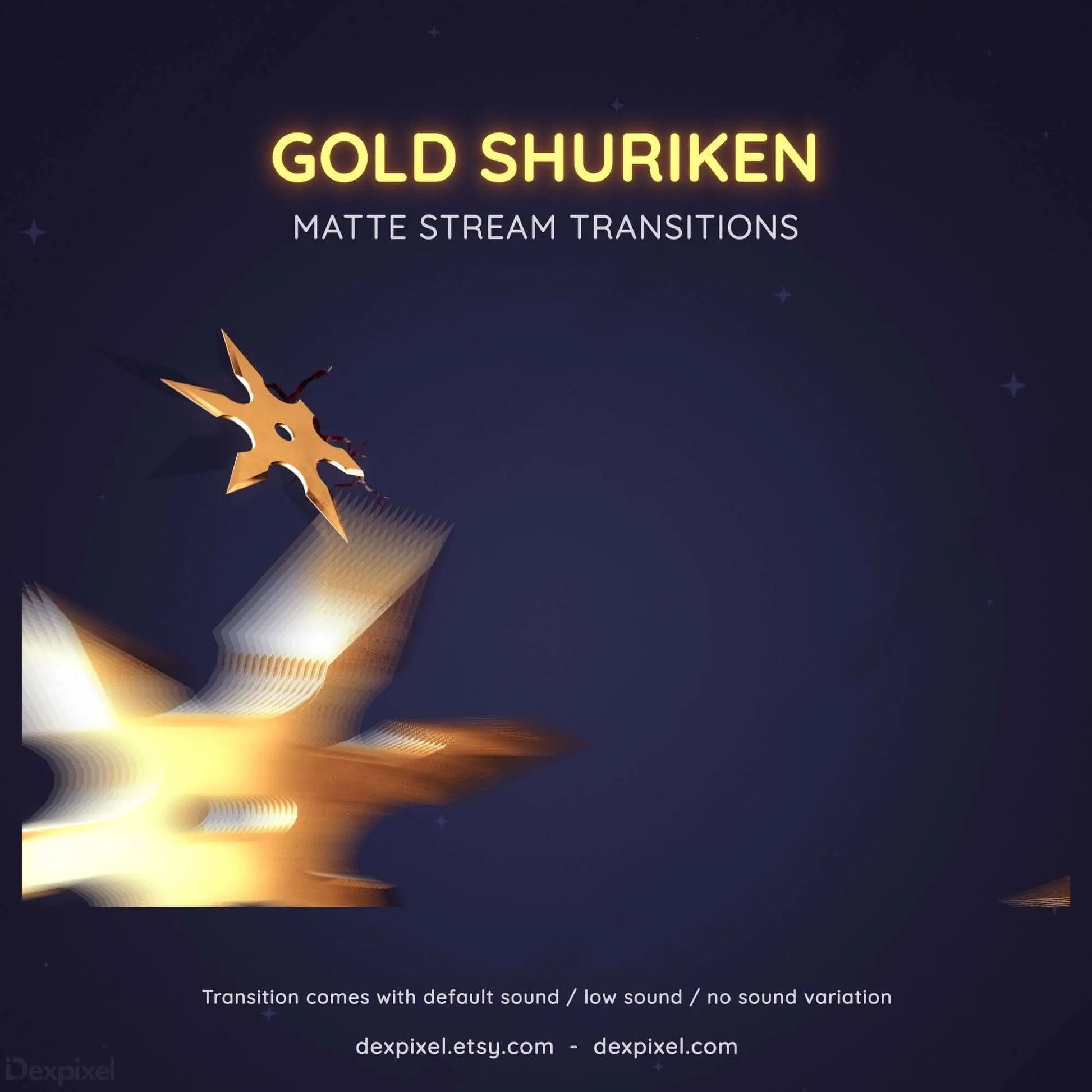 Gold Shuriken Ninja Matte Stream Transition graphic featuring sleek, dynamic animations for Twitch and YouTube streams.