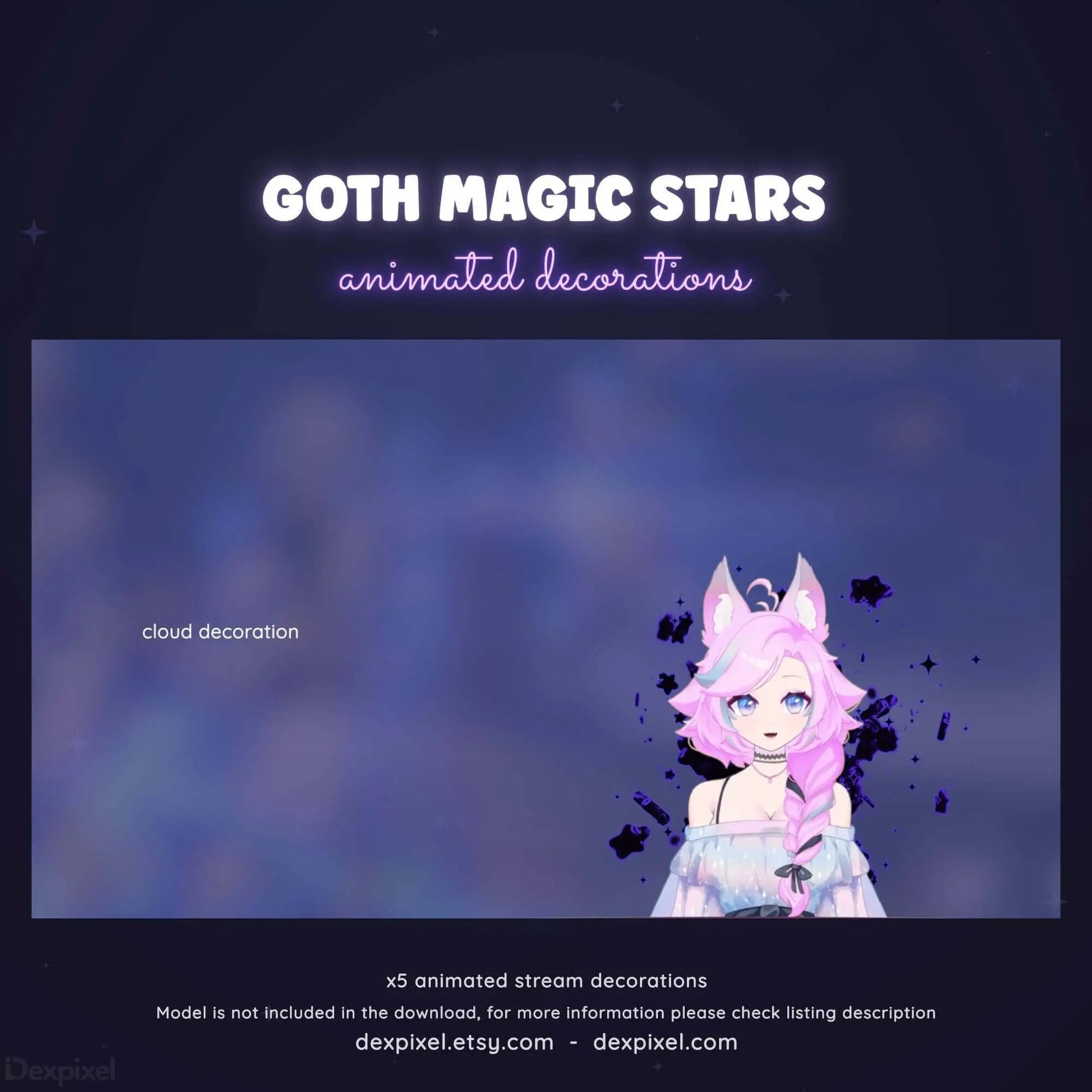 Animated gothic-style decoration featuring a pink-haired anime character with bat-like elements.