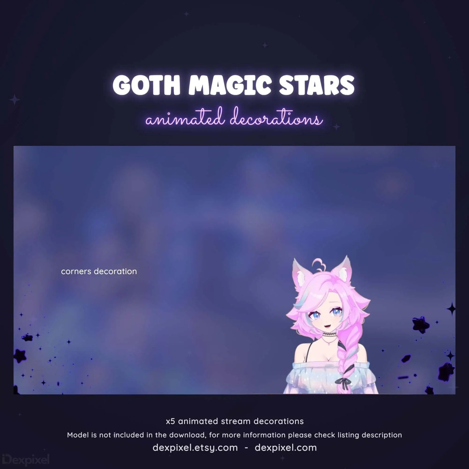 Pink-haired anime-style character with cat ears and gothic aesthetic.