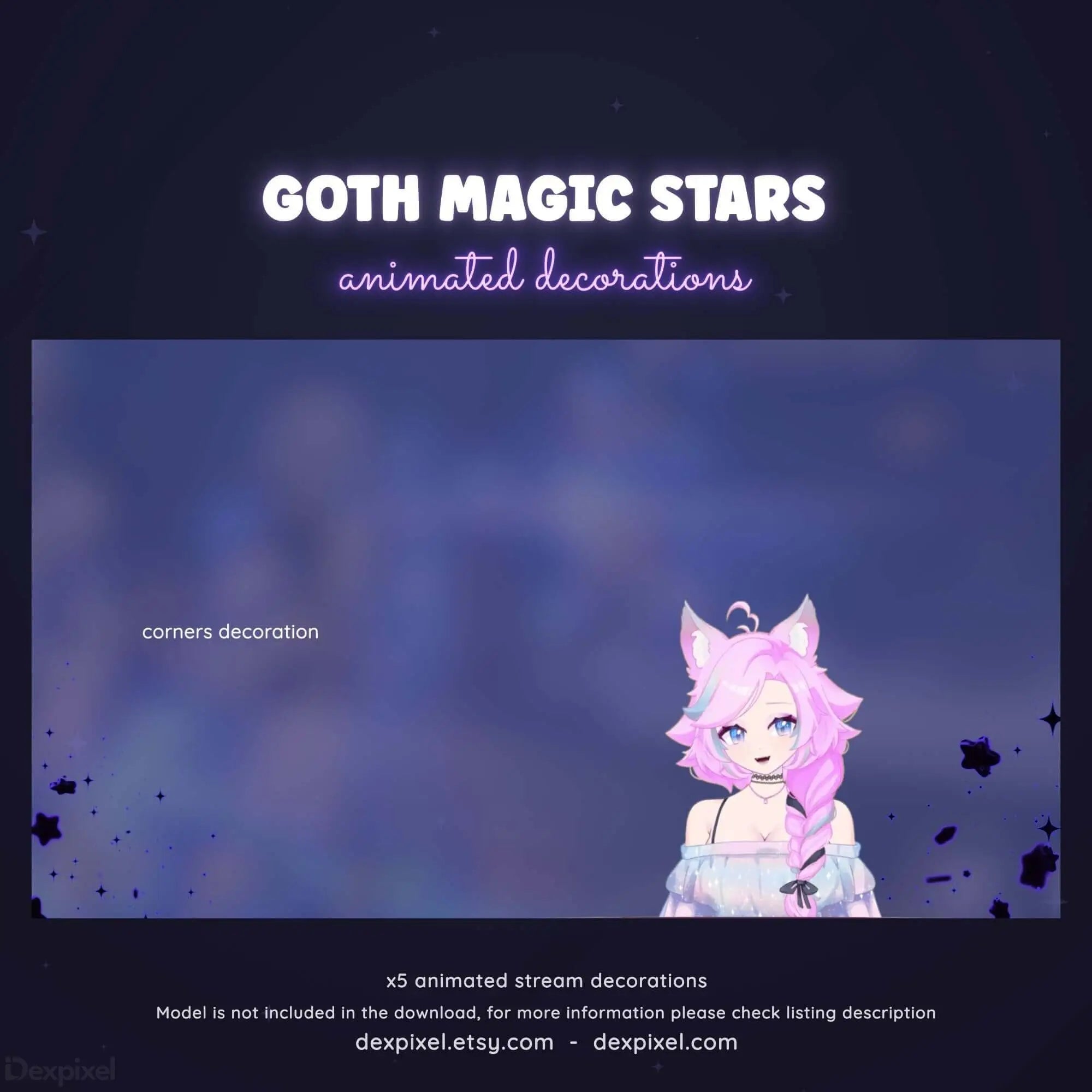 Pink-haired anime-style character with cat ears and gothic aesthetic.
