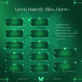 Green Butterfly Bliss Alerts pack featuring 12 animated alerts and 4 sound files for stream customization.