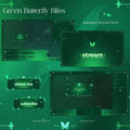 Green Butterfly Bliss Stream Pack featuring animated overlays and buttons for streaming on Twitch and YouTube.