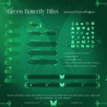 Green Butterfly Bliss animated stream labels featuring icons, editable options, and stylish design for Twitch and YouTube streams.