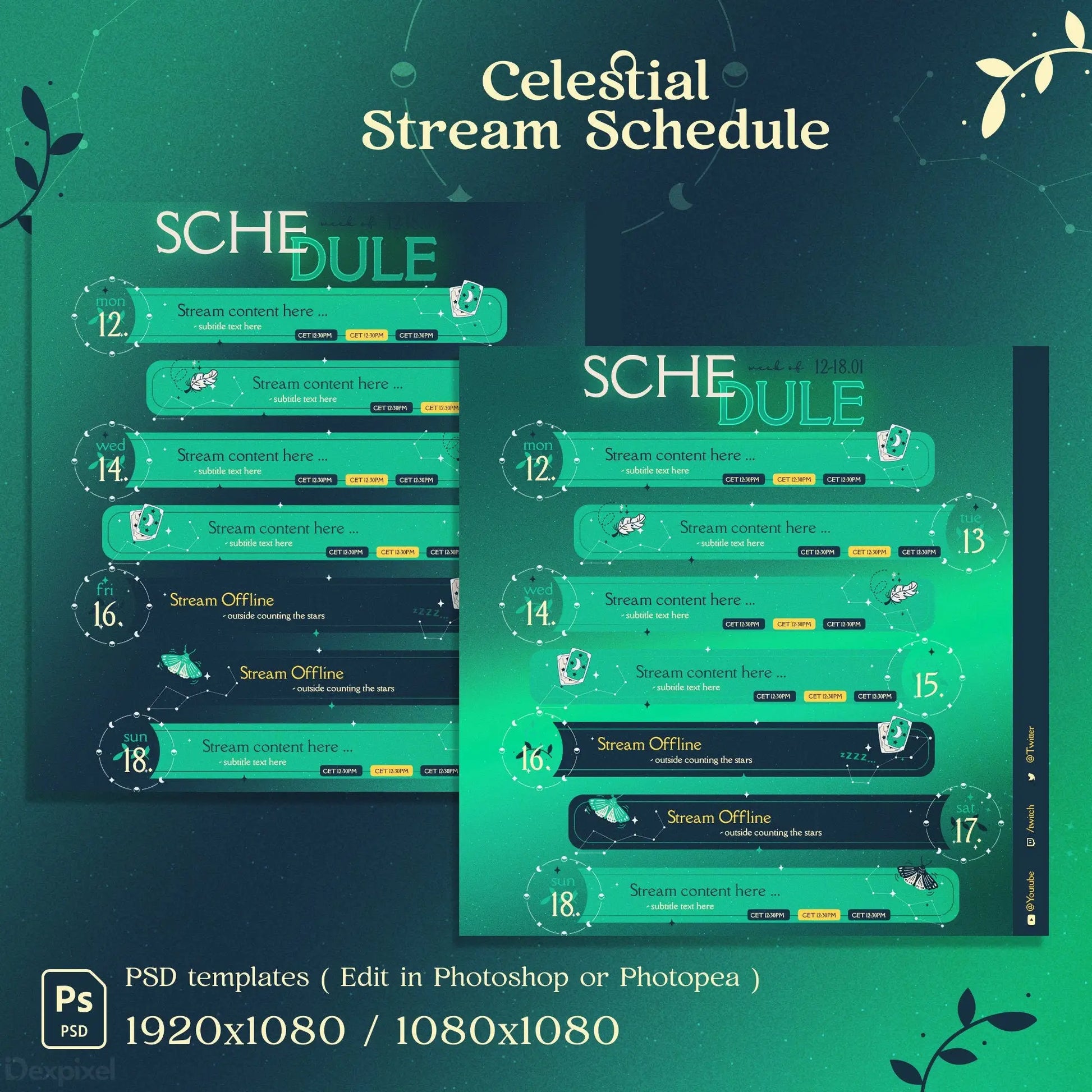 green celestial stream planner photoshop template