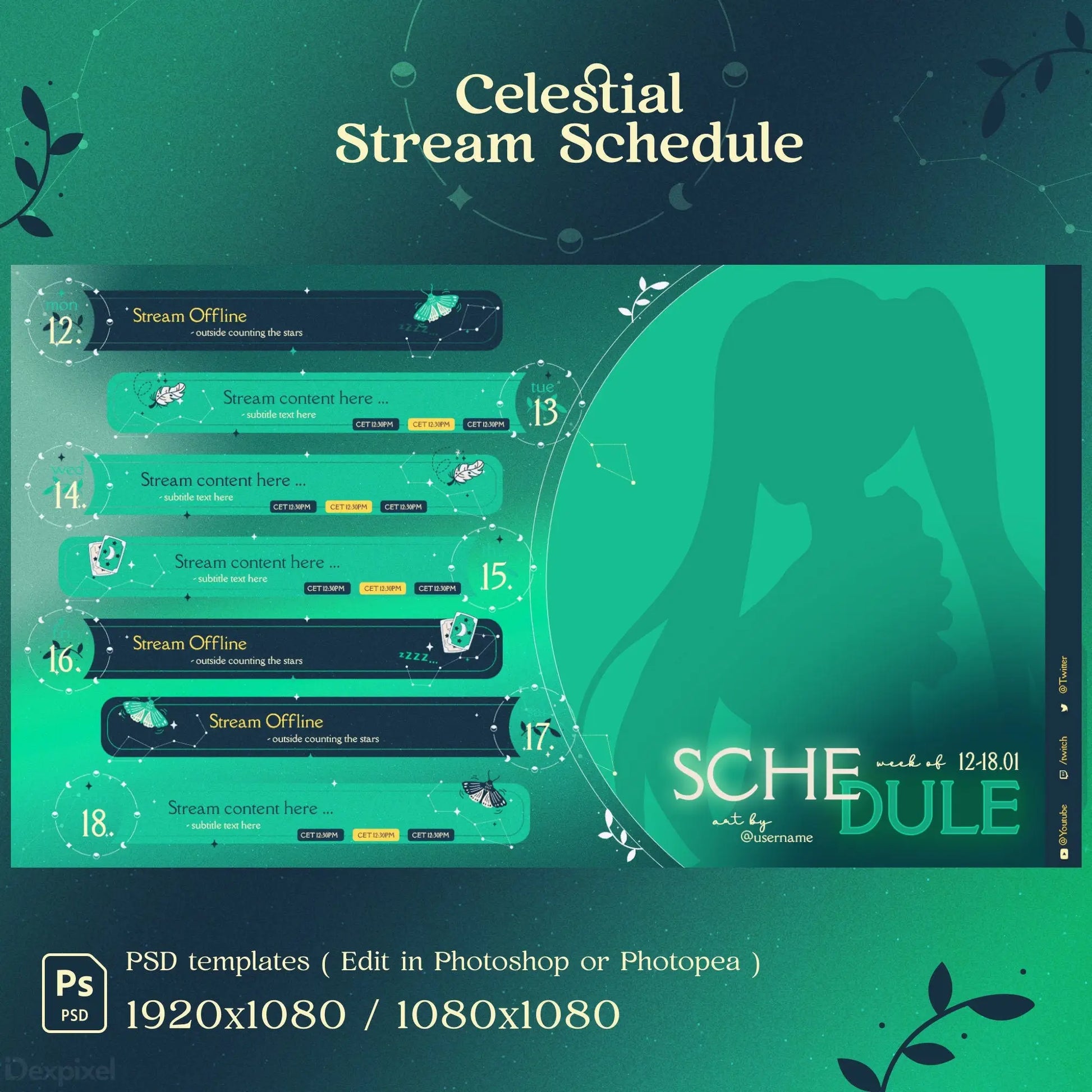 green celestial stream planner photoshop template