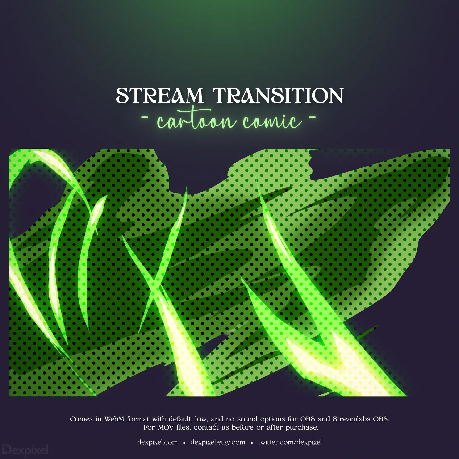 Glowing green leaf pattern with halftone dots used as a stream transition graphic.