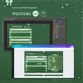 Design template showing a schedule interface in both Photoshop and Canva formats.
