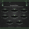 Collection of semi-circular animated alert overlays with glowing green accents and geometric patterns.