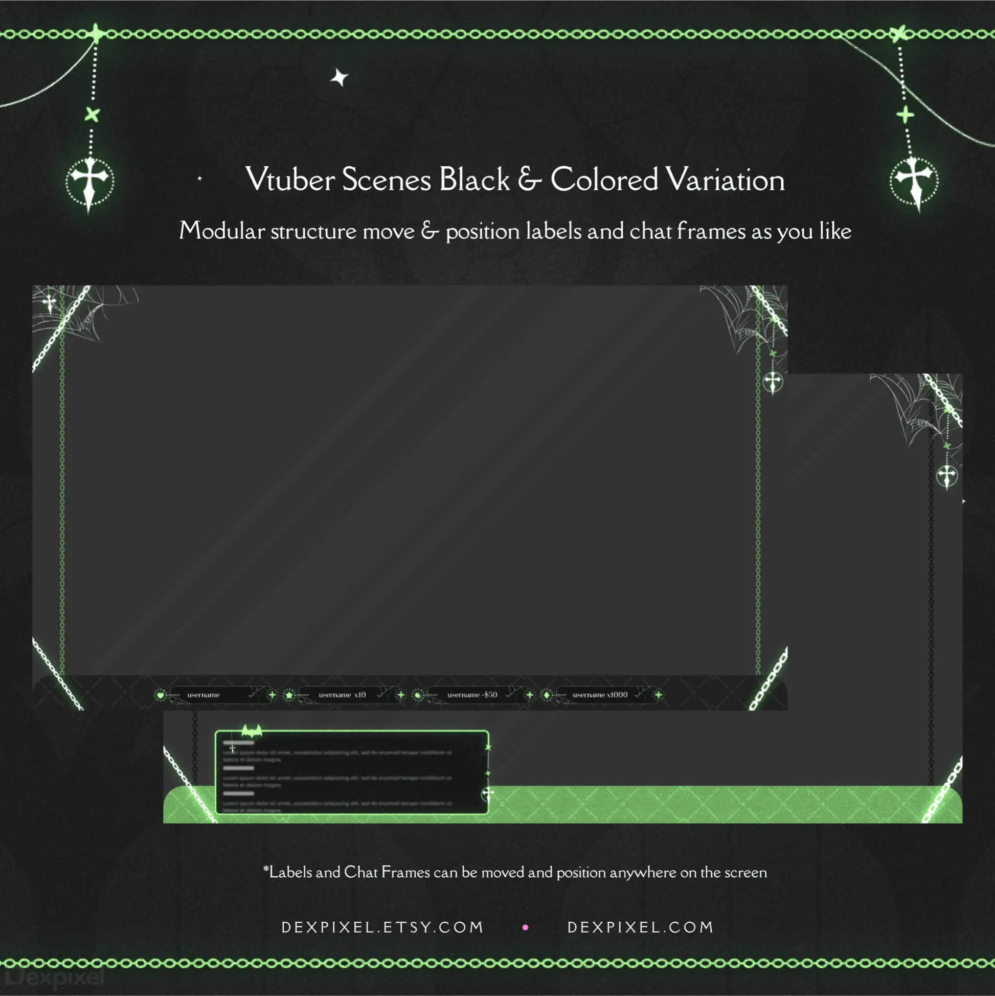 Gothic-styled stream overlay frame with decorative crosses and chain borders.