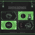 Stream overlay scenes with a gothic/mystical green theme and decorative borders.