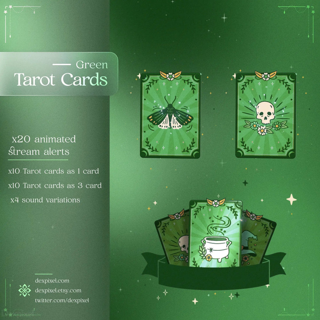 green gold tarot cards animated stream alerts