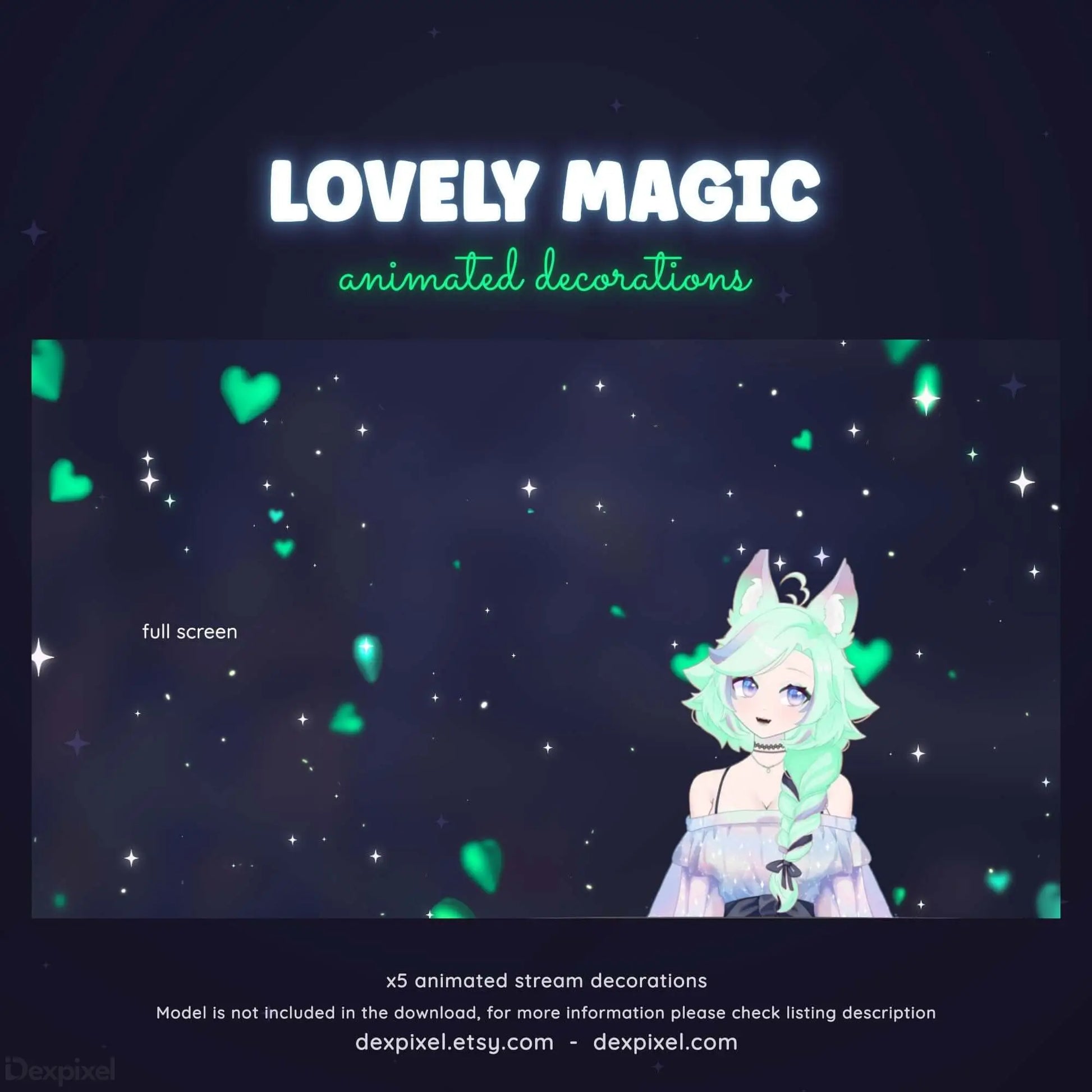 vtuber animated overlay green hearts
