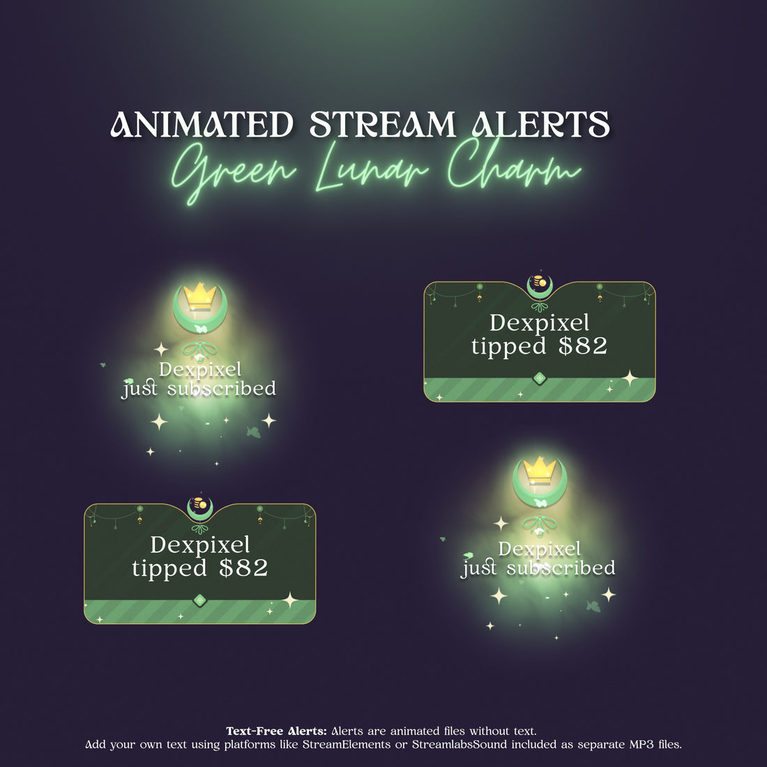 Green Lunar Charm Stream Alerts - Animated Alerts