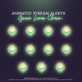 Glowing green lunar charm stream alert icons arranged in rows.