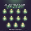 Glowing green ghost-like stream alert animations arranged in rows.