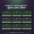 Set of nine green lunar-themed animated stream alert frames with glowing accents.