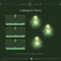 Glowing green alert notification boxes with ethereal ghost-like spirits floating nearby.