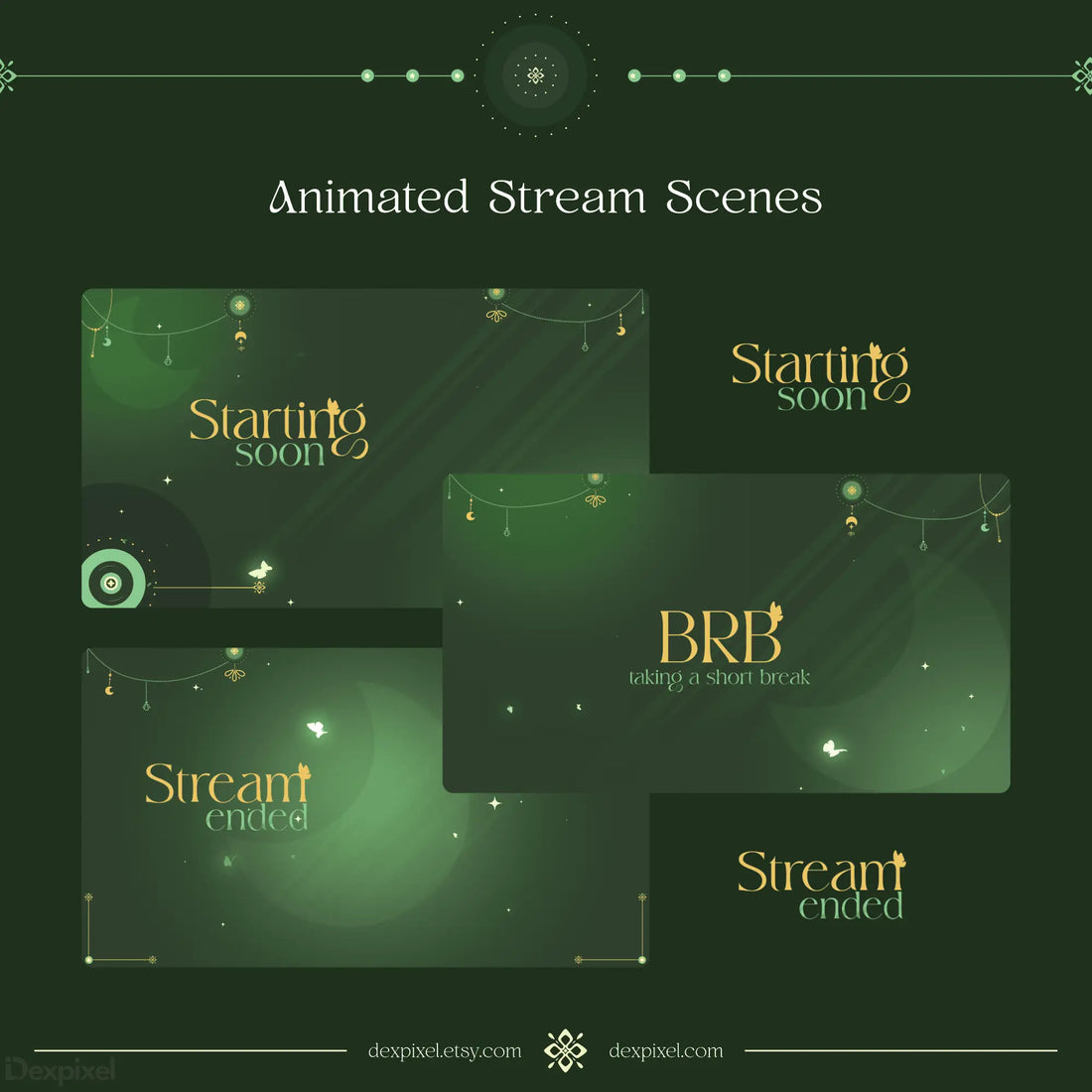 Lunar-themed design elements pack with mystical green UI components and sparkly star accents.