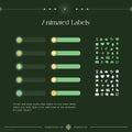 Animated progress bars with glowing dots and accompanying icon sets in green and gold colors.