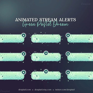 Mint green pastel stream alert notification bars featuring subtle sparkle effects