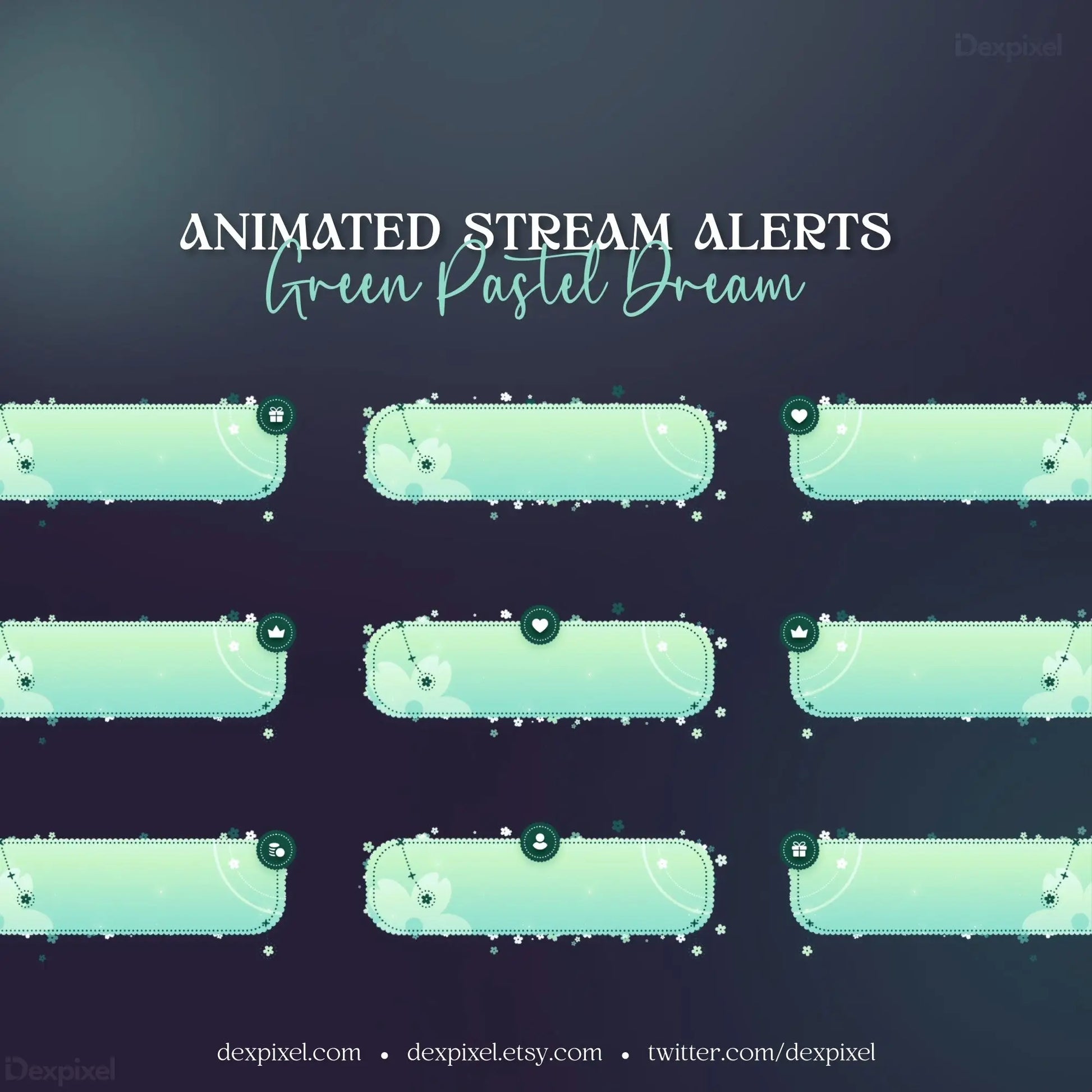 Mint green animated stream alerts with soft pastel glow in Green Pastel Dream