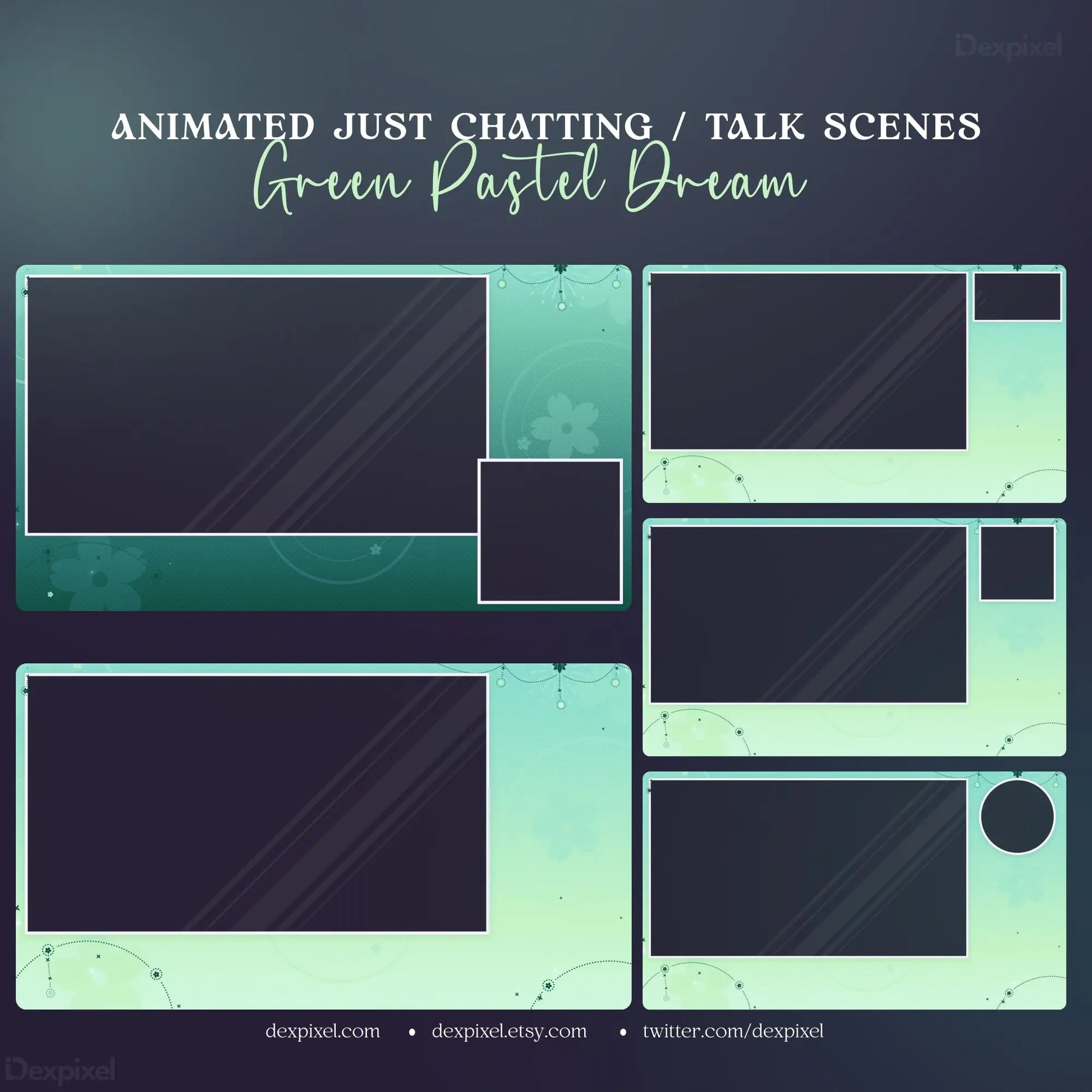 Stream overlay layout template in mint green tones from Green Pastel Dream Celestial Stream Pack