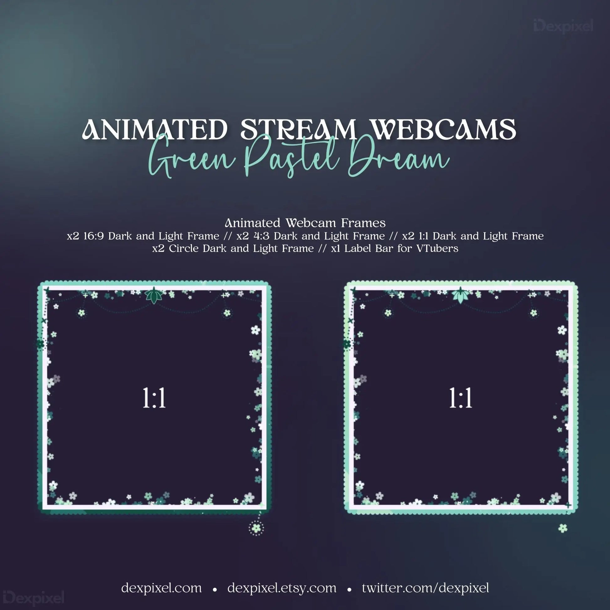 Animated floral celestial webcam frame with sparkly pastel borders and dark centers