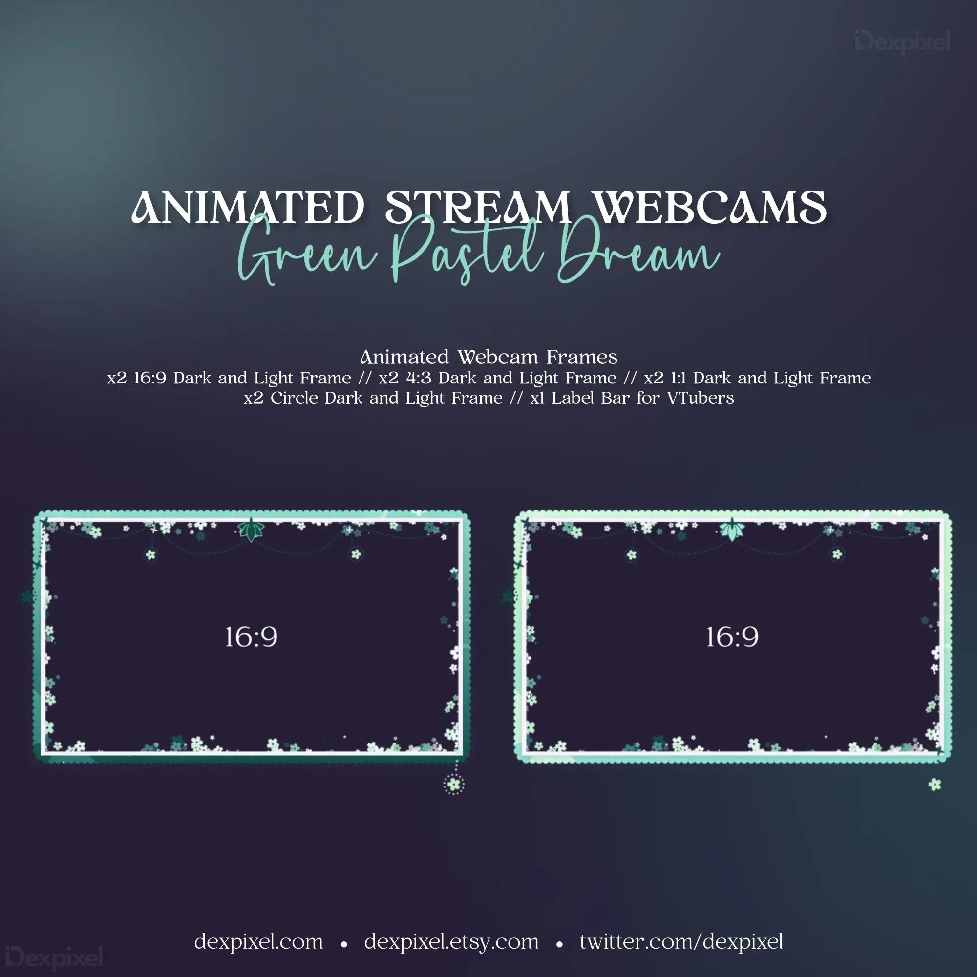Animated Floral Celestial Webcam Frame with Green Pastel Borders and Sparkle Effects