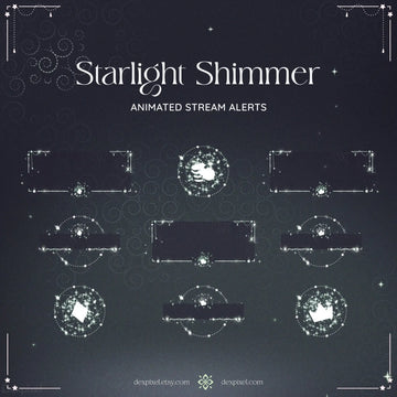 Collection of green shimmer starlight animated stream alert frames with celestial designs