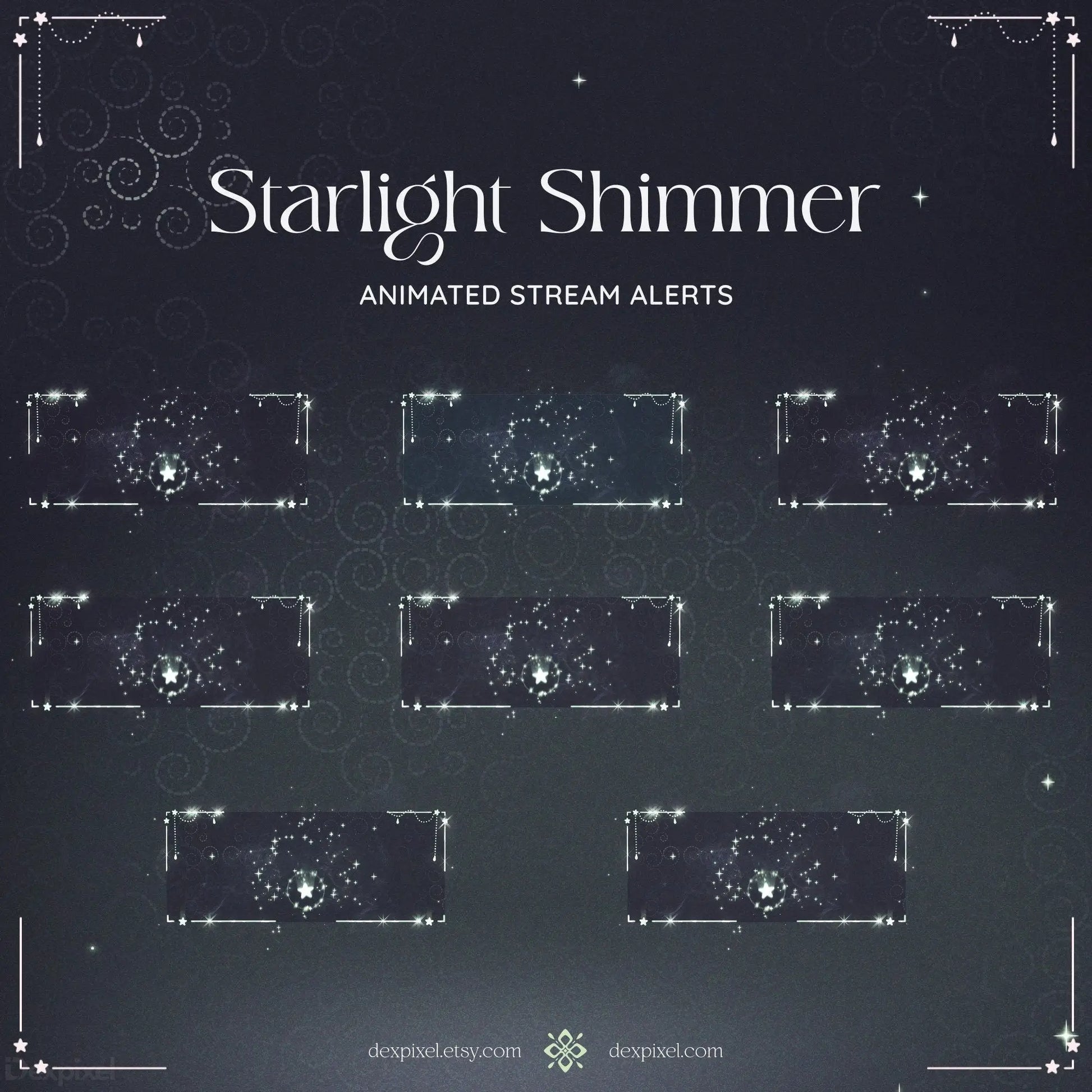 Green Shimmer Starlight Alerts featuring animated stream alert frames with ethereal design