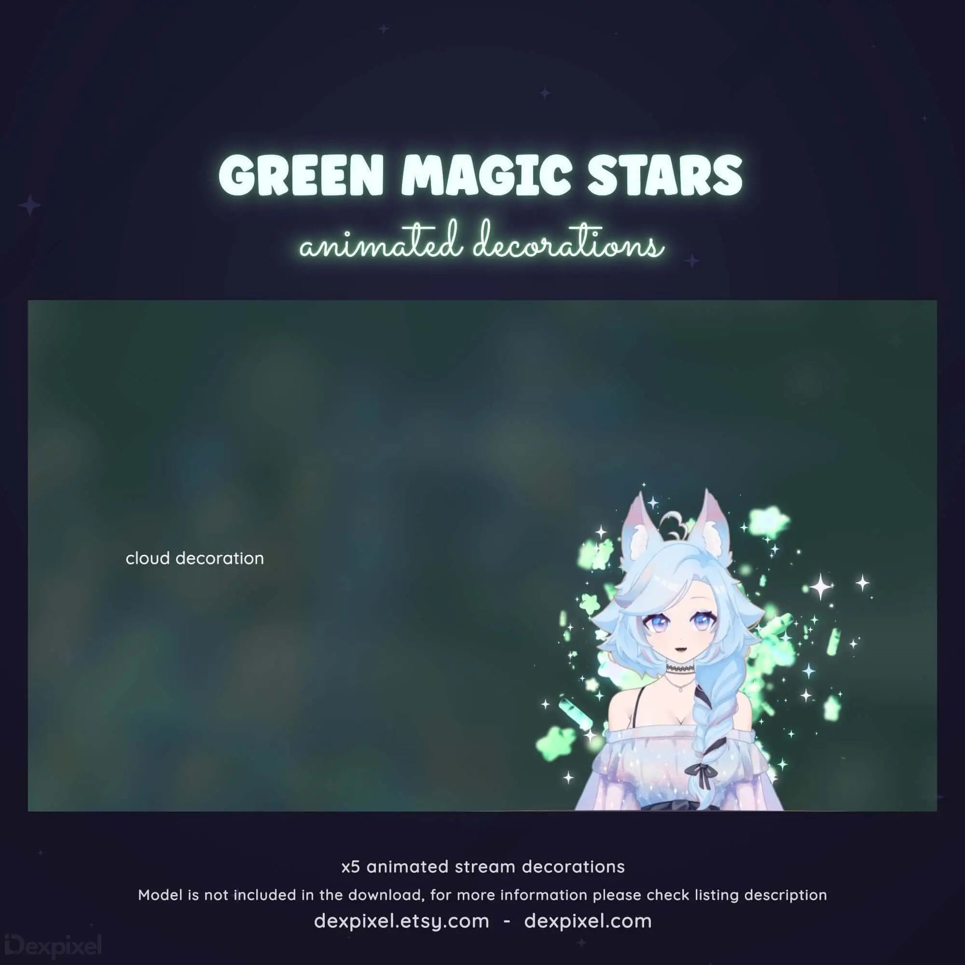 Green Stars Animated Stream Decoration | VTuber Add-On