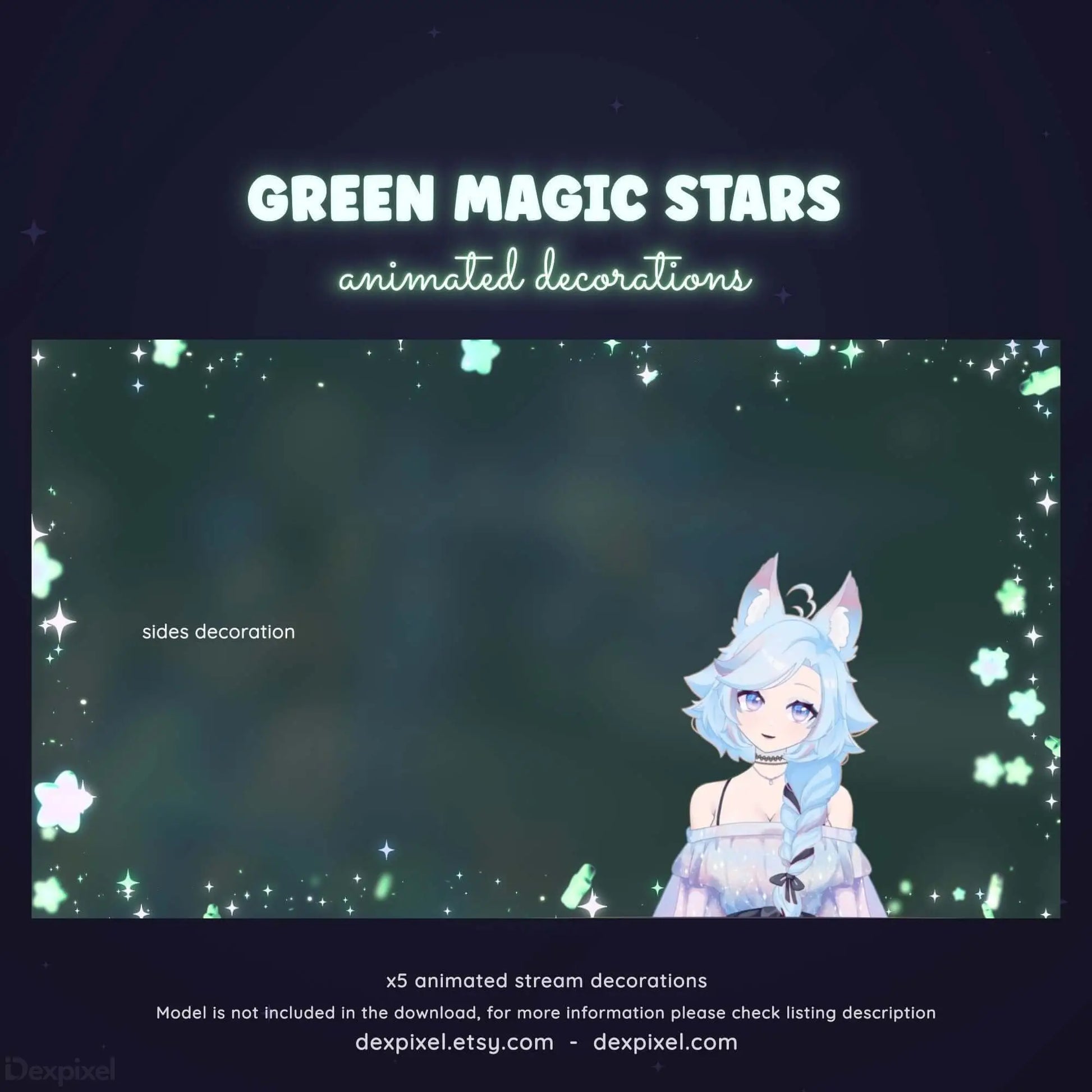 Floating Green Stars | Cute Animated Decorations