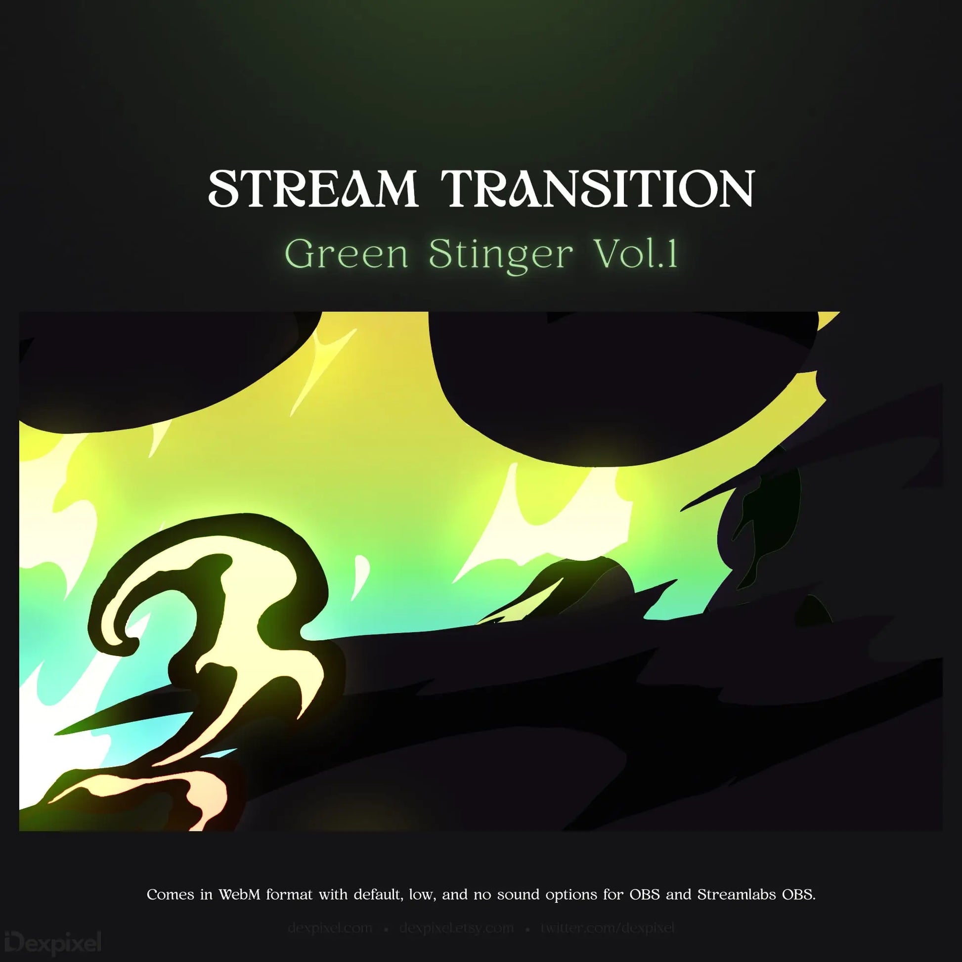 Green and black stream transition animation.