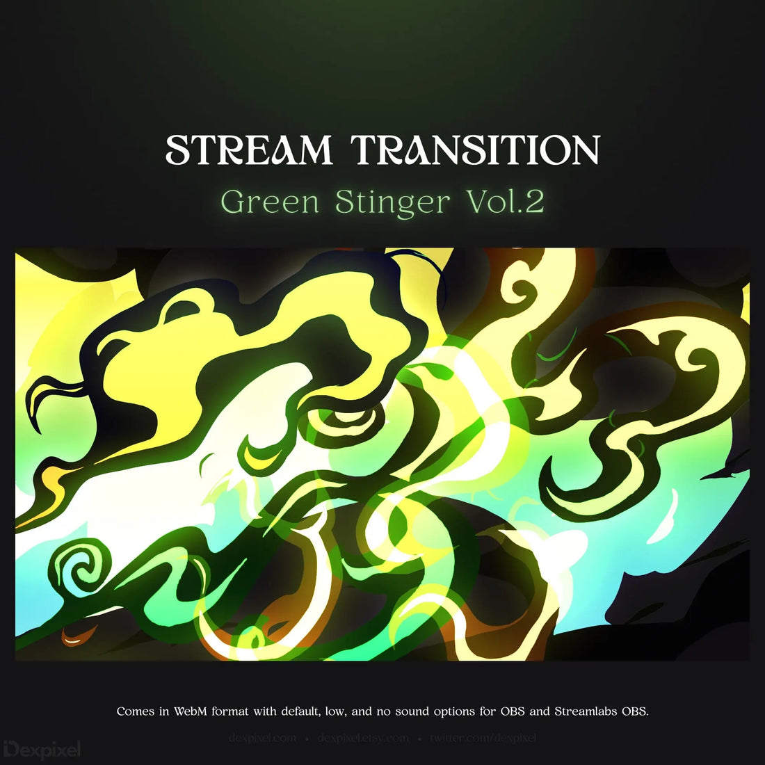 Green and yellow stream transition animation.
