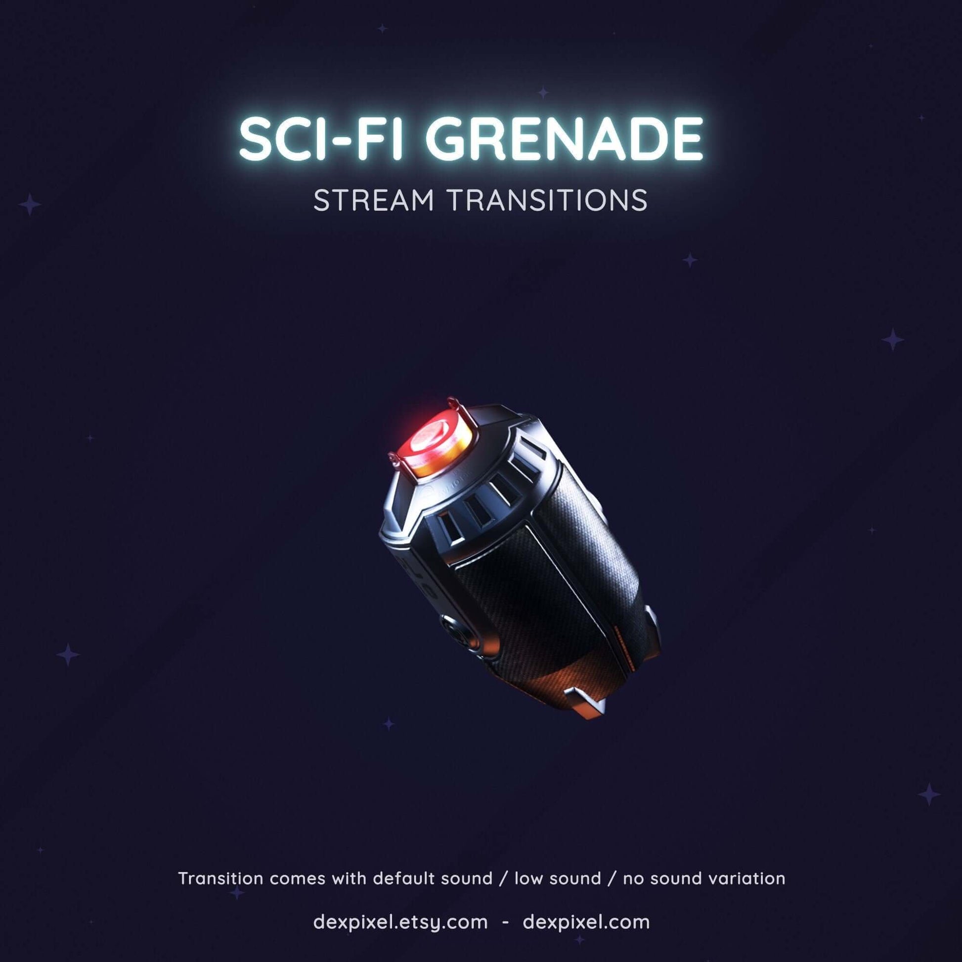 Sci-Fi grenade stream transition featuring sleek design and vibrant colors for dynamic Twitch and YouTube content.