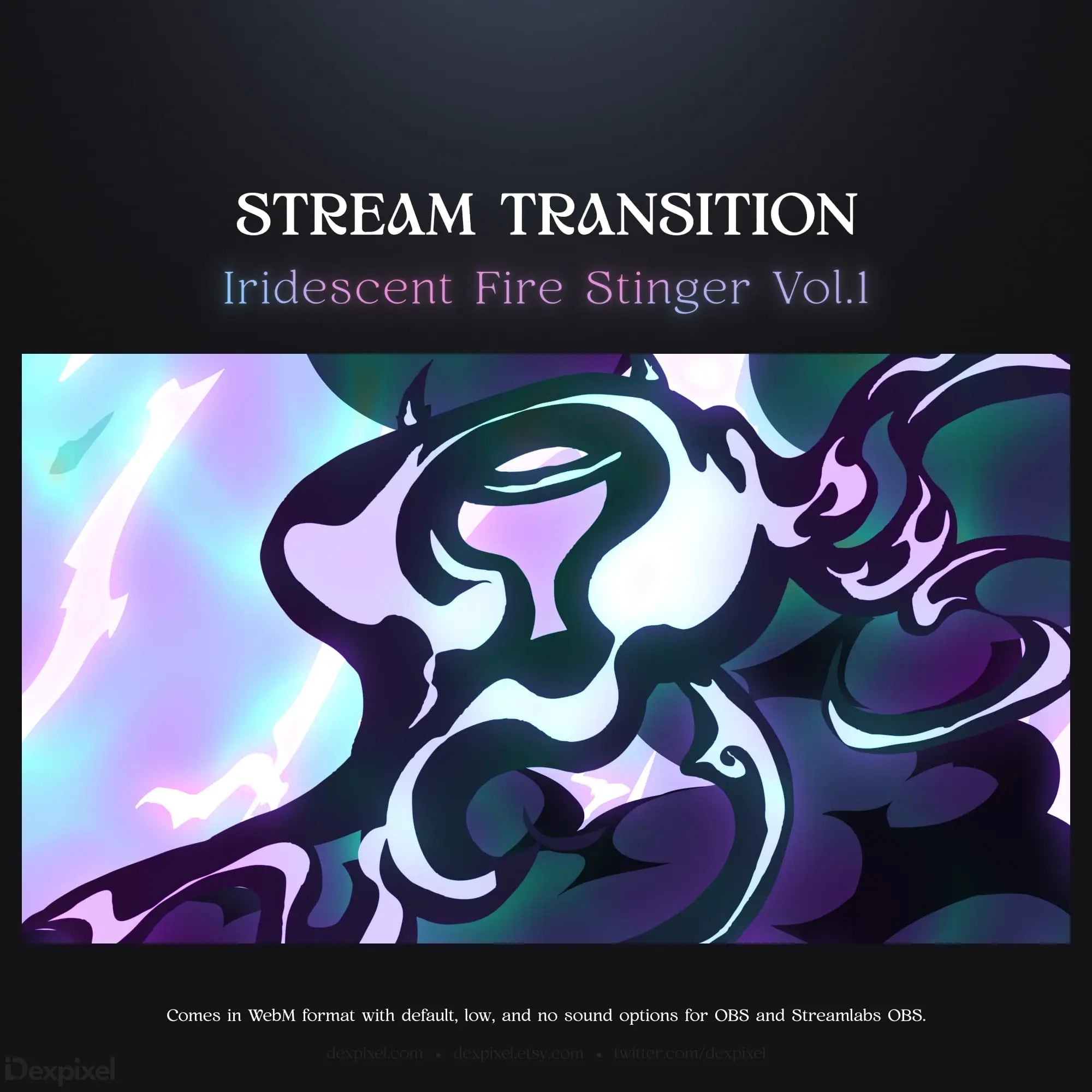 Iridescent fire stinger stream transition.