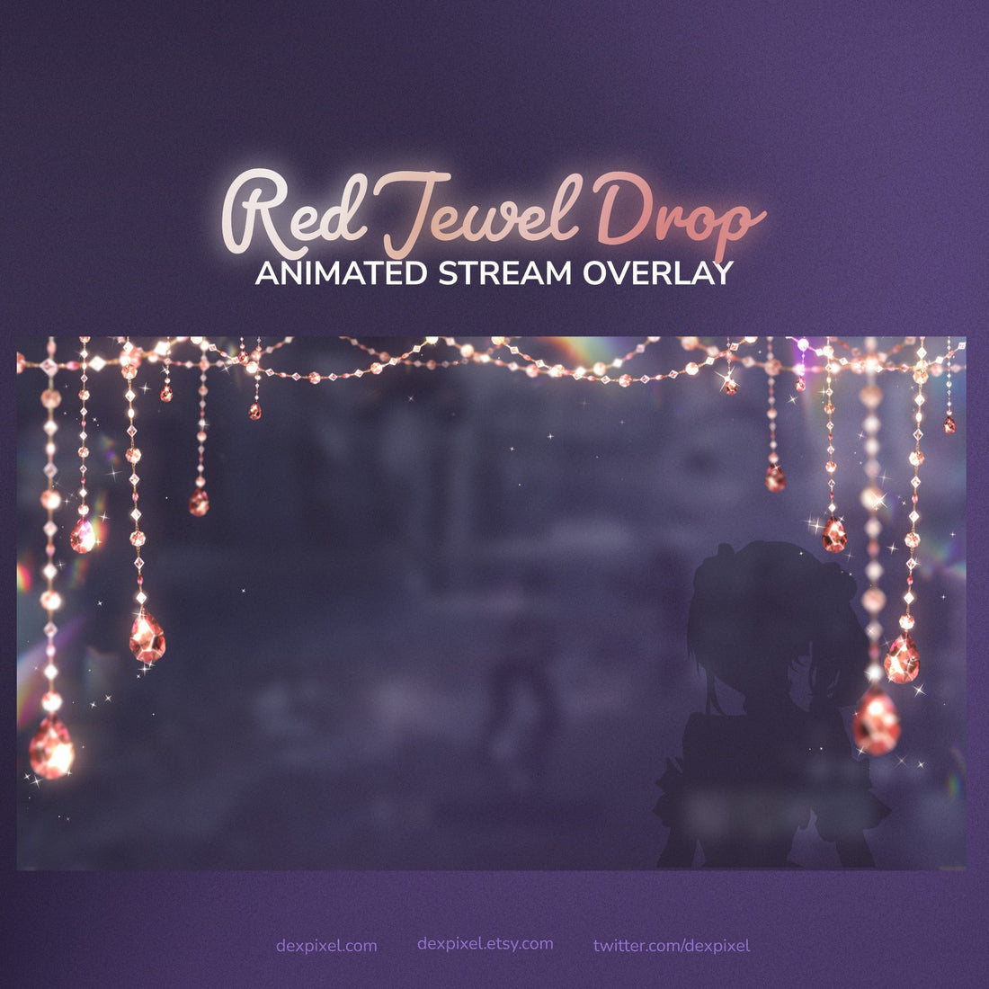 Jewel drop overlay with shimmering crystals and iridescent hues, designed for streaming.