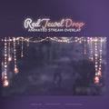 Red jewel drop overlay design with hanging gemstones and glittering effects.