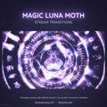 Glowing purple moth symbol surrounded by circular magical runes and energy patterns.