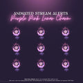 Glowing purple-pink lunar charm icons arranged in a 3x3 grid.