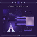 A purple-themed streaming channel layout with an anime character design and schedule interface.