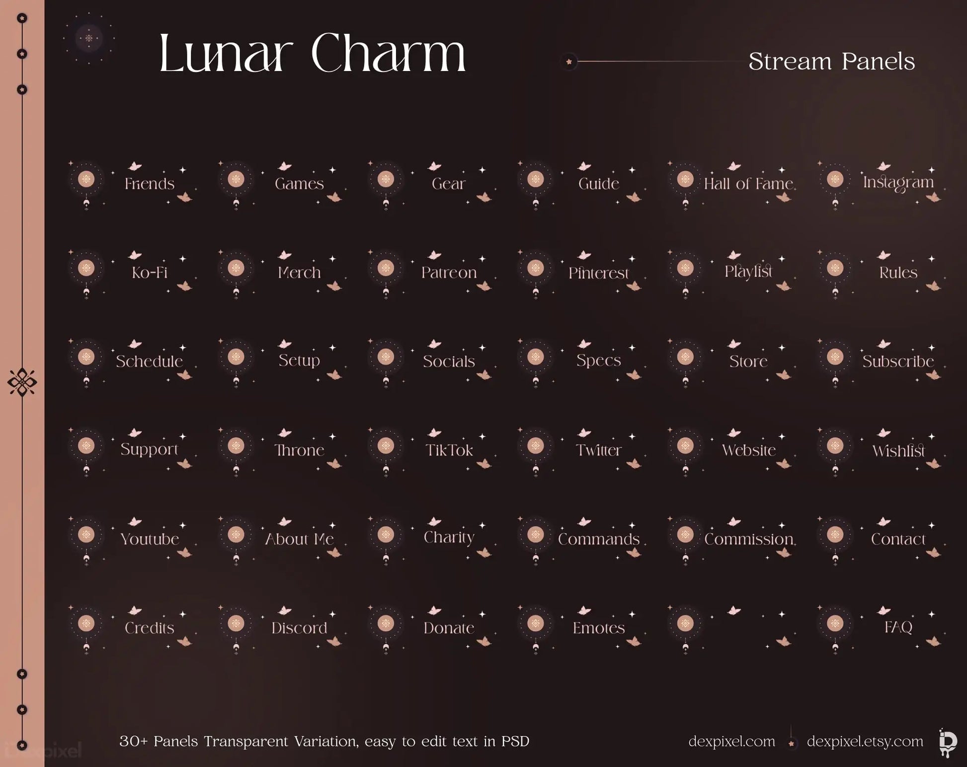 Stream panels with lunar-themed icons and text arranged in a grid pattern.