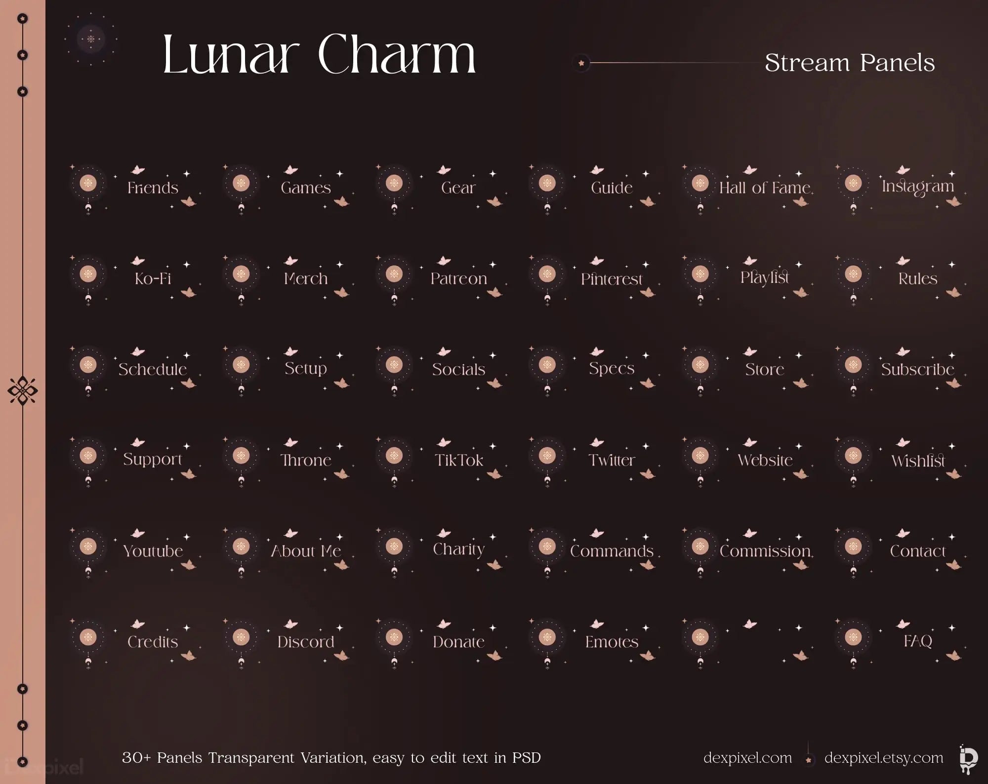 Stream panels with lunar-themed icons and text arranged in a grid pattern.