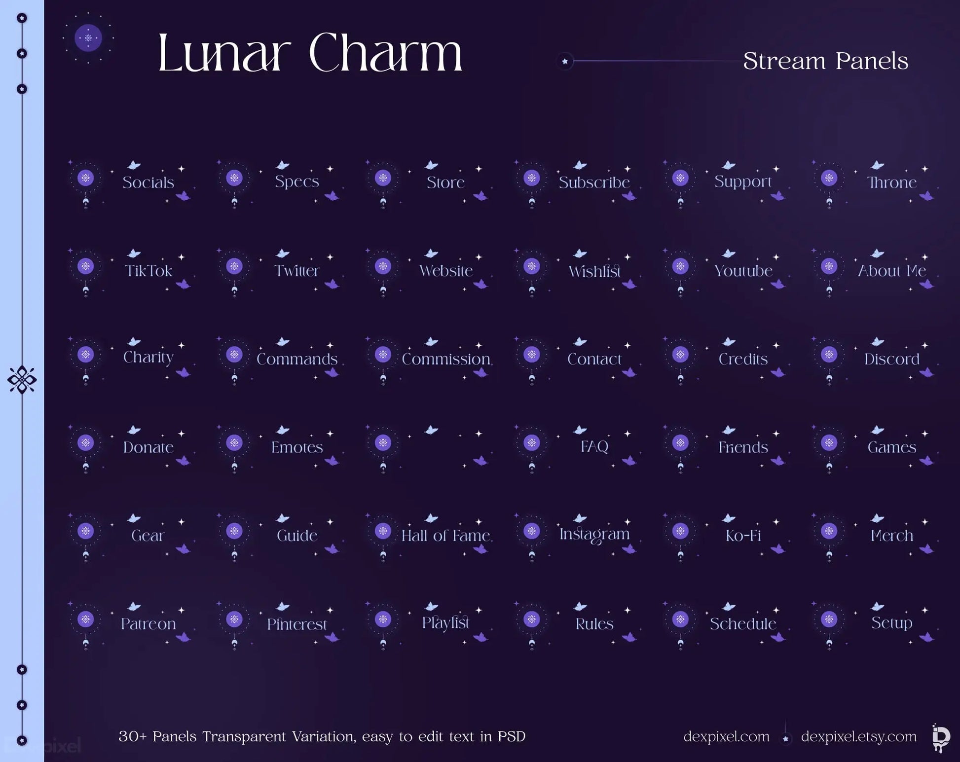 Collection of purple lunar phase symbols arranged in a grid pattern.